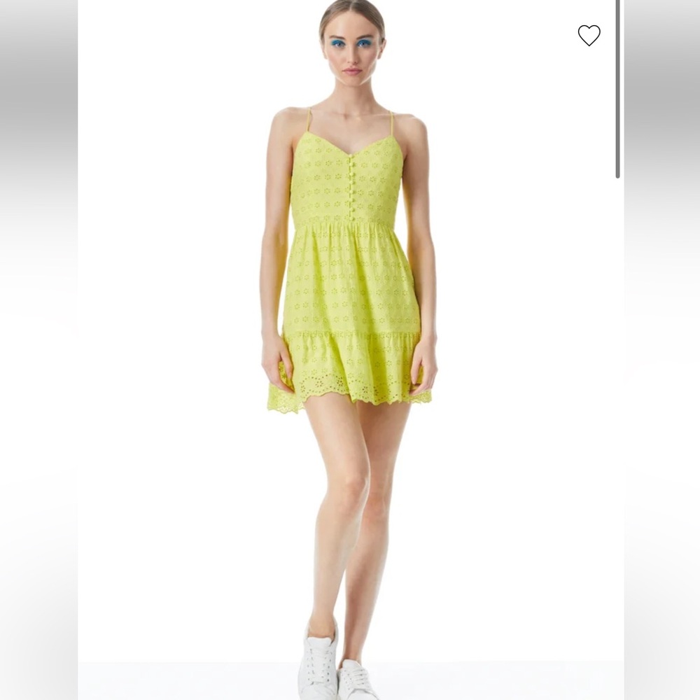 Alice + Olivia Fae Spaghetti Strap Mini Dress in Lemon Sorbet Size 4